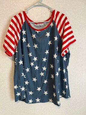 Women’s Flag Short Sleeve Tee Shirt, Fourth Of July Size XL
